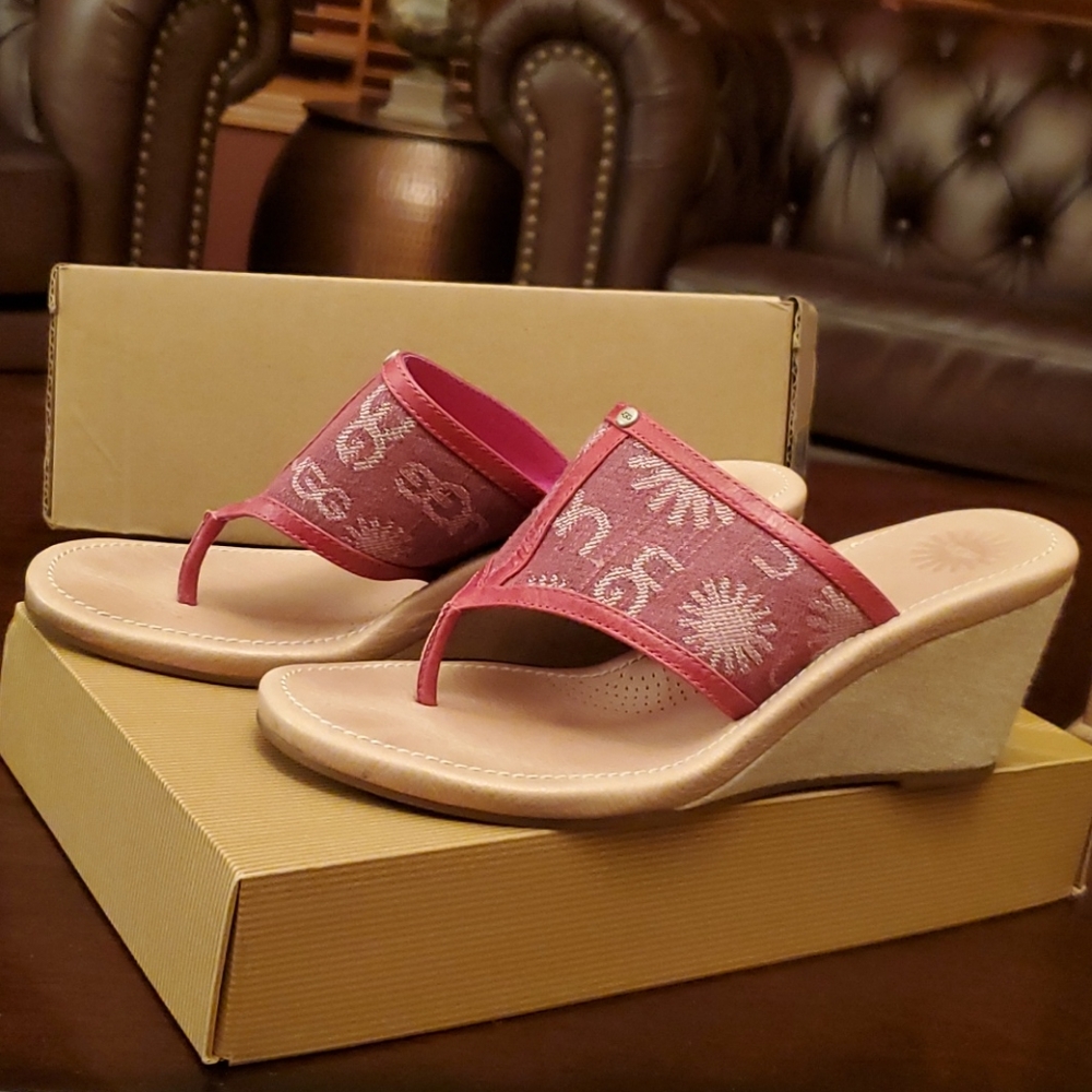 UGG Solena Denim Thong Toe Slip On Wedge Sandal